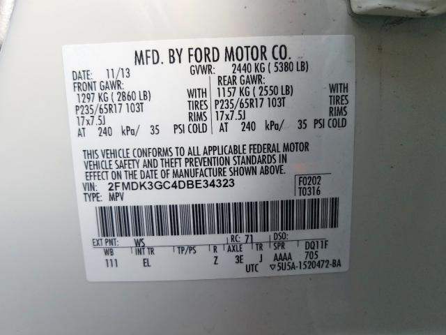 2FMDK3GC4DBE34323 - 2013 FORD EDGE SE  photo 10