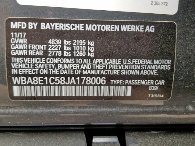 WBA8E1C58JA178006 - 2018 BMW 330E BLACK photo 10