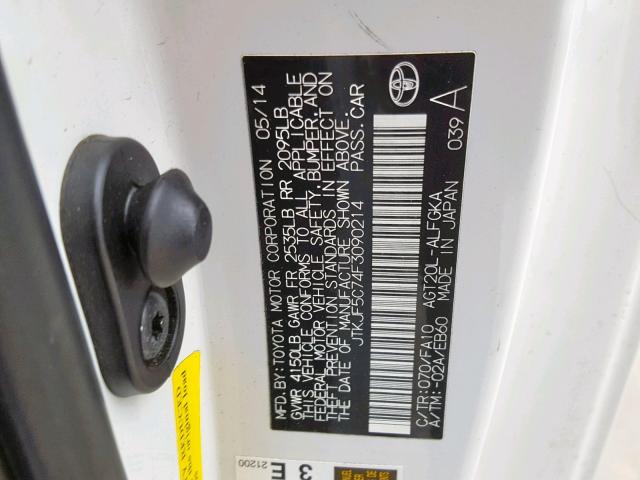 JTKJF5C74F3090214 - 2015 TOYOTA SCION TC WHITE photo 10