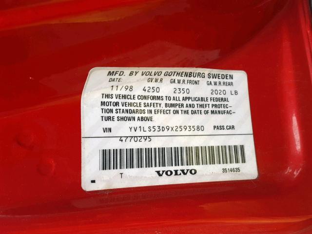 YV1LS53D9X2593580 - 1999 VOLVO S70 T5 TUR RED photo 10