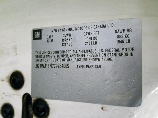 2G1WJ15N779284009 - 2007 CHEVROLET MONTE CARL თეთრი ფოტო 10