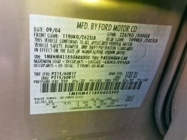 1MEHM41185G603300 - 2005 MERCURY MONTEGO LU TAN photo 10