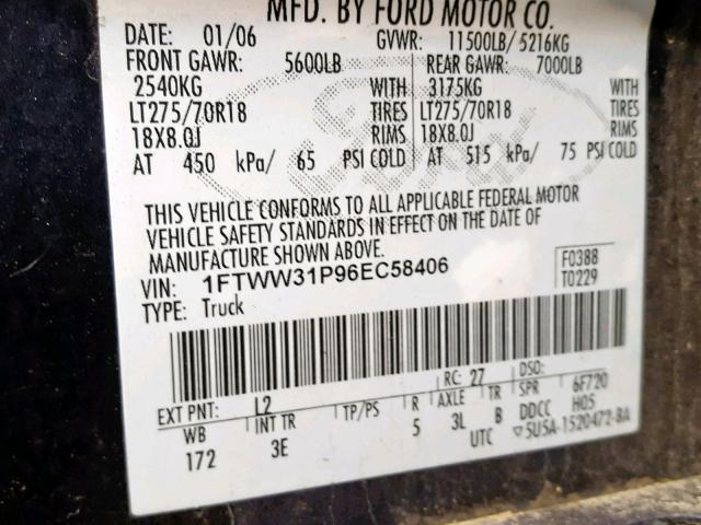 1FTWW31P96EC58406 - 2006 FORD F350 SRW S BLUE photo 10