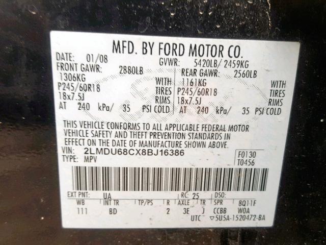 2LMDU68CX8BJ16386 - 2008 LINCOLN MKX BLACK photo 10