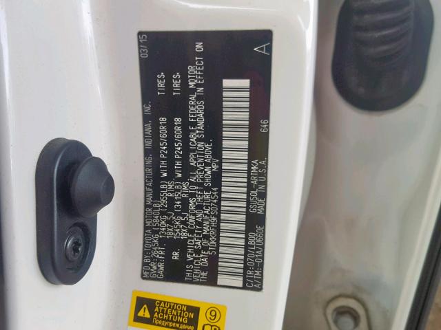 5TDKKRFH9FS074544 - 2015 TOYOTA HIGHLANDER თეთრი ფოტო 10