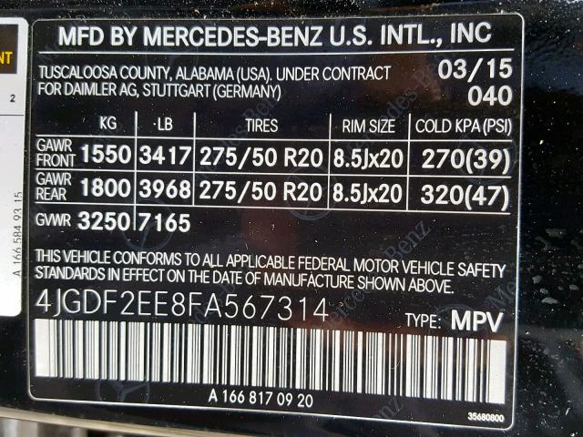 4JGDF2EE8FA567314 - 2015 MERCEDES-BENZ GL 350 BLU BLACK photo 10