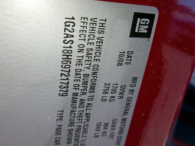 1G2AS18H697217379 - 2009 PONTIAC G5 MAROON photo 10