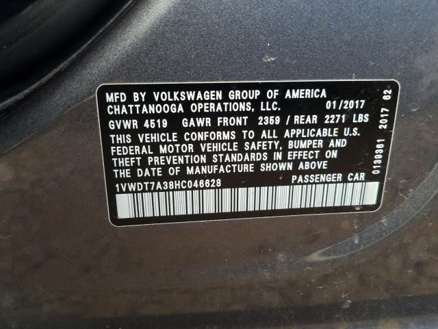 1VWDT7A38HC046628 - 2017 VOLKSWAGEN PASSAT R-LINE  foto 10