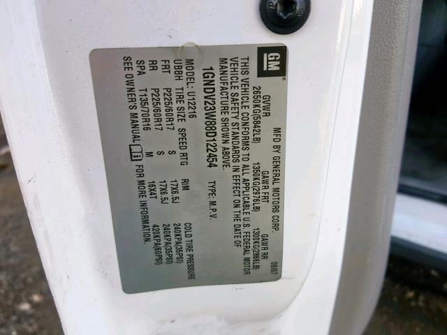 1GNDV23W88D122454 - 2008 CHEVROLET UPLANDER L 白色 照片 10