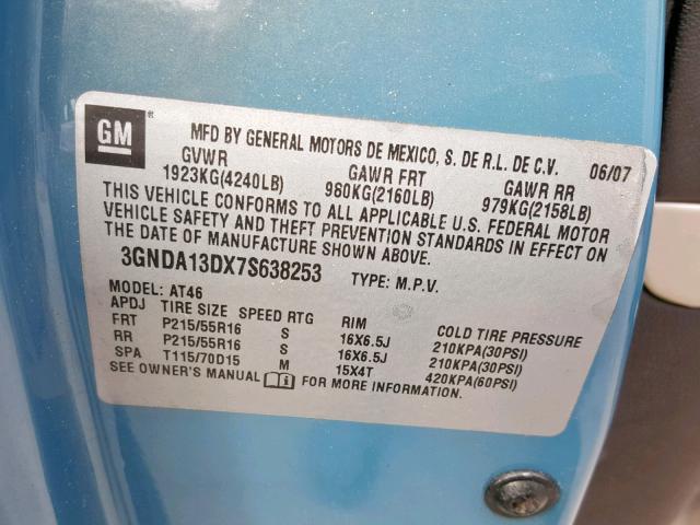 3GNDA13DX7S638253 - 2007 CHEVROLET HHR LS Azul foto 10