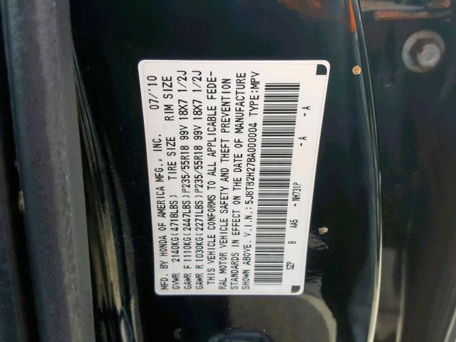 5J8TB2H27BA000004 - 2011 ACURA RDX BLACK photo 10