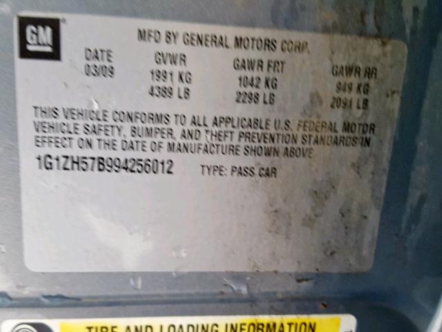 1G1ZH57B994256012 - 2009 CHEVROLET MALIBU 1LT 绿色 照片 10