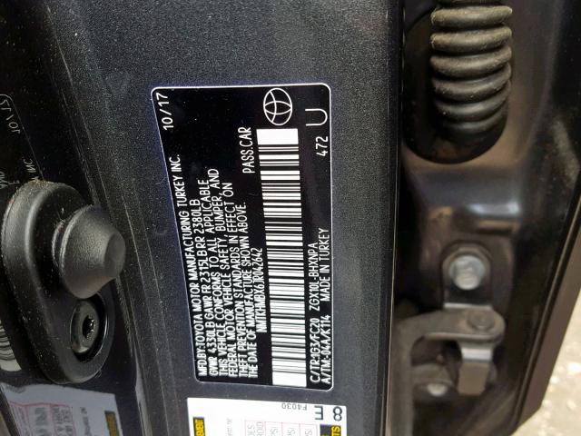 NMTKHMBX6JR042642 - 2018 TOYOTA C-HR XLE GRAY photo 10