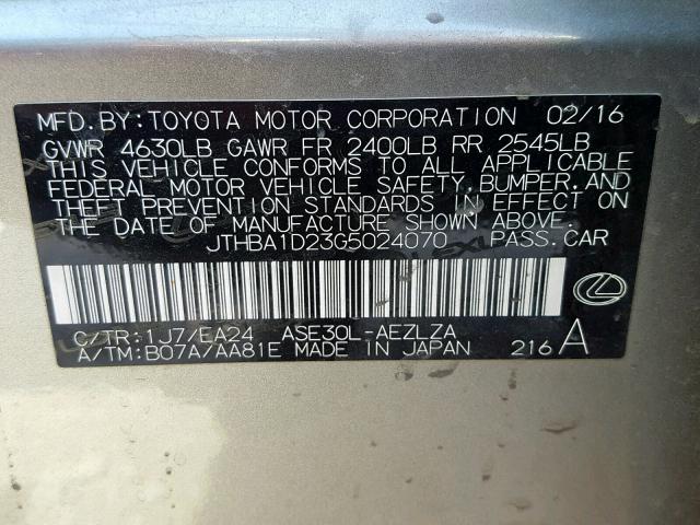 JTHBA1D23G5024070 - 2016 LEXUS IS 200T GRAY photo 10