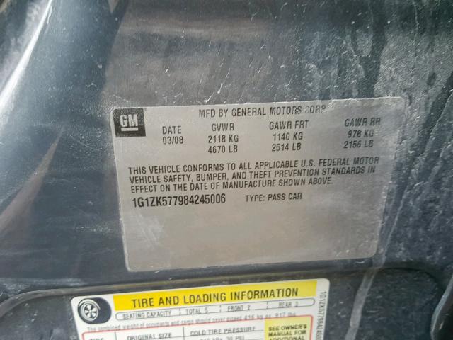 1G1ZK577984245006 - 2008 CHEVROLET MALIBU LTZ ნაცრისფერი ფოტო 10