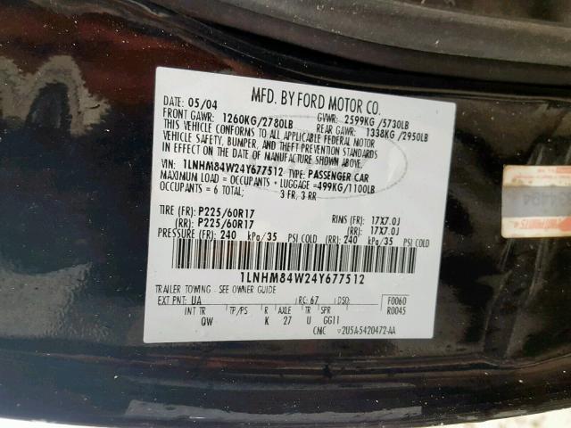 1LNHM84W24Y677512 - 2004 LINCOLN TOWN CAR E BLACK photo 10