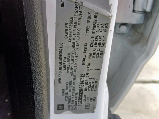 1GCDSCD99A8147412 - 2010 CHEVROLET COLORADO L WHITE photo 10