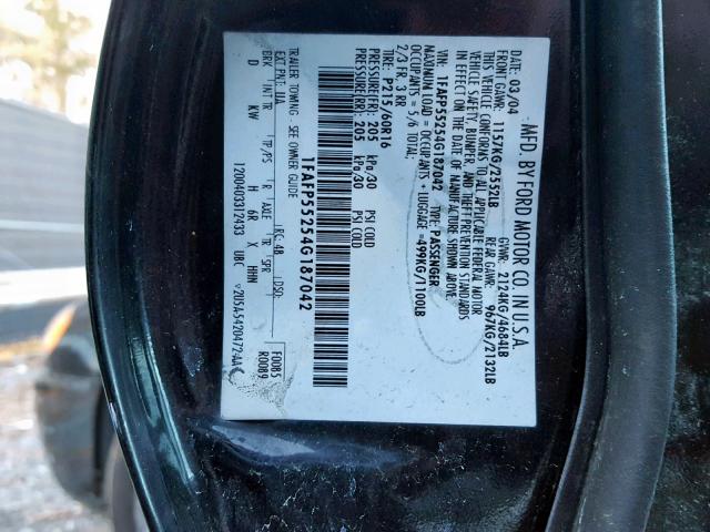 1FAFP55254G187042 - 2004 FORD TAURUS SES BLACK photo 10