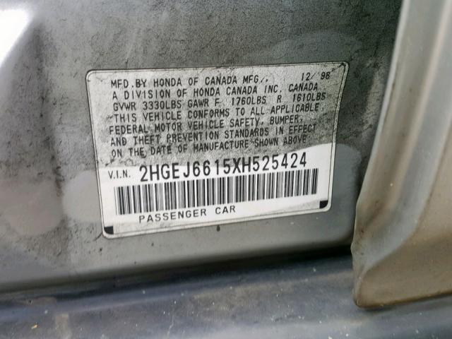 2HGEJ6615XH525424 - 1999 HONDA CIVIC BASE Gümüş foto 10