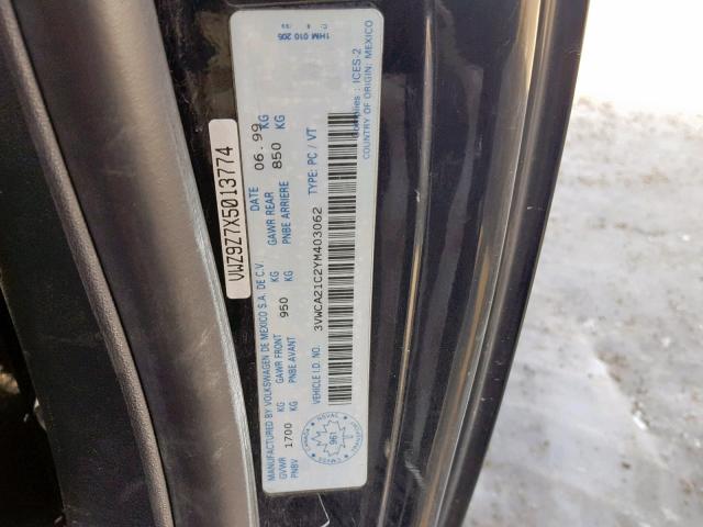 3VWCA21C2YM403062 - 2000 VOLKSWAGEN NEW BEETLE Schwarz Foto 10