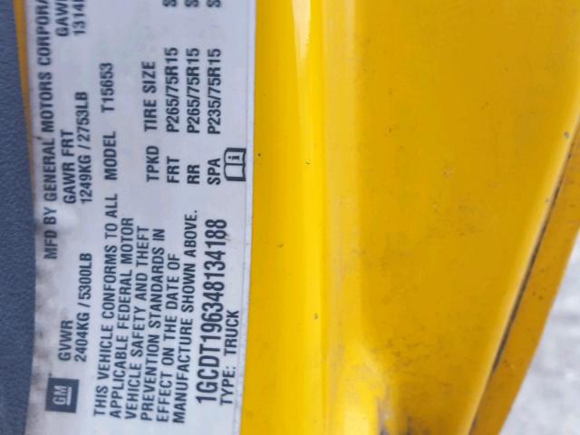 1GCDT196348134188 - 2004 CHEVROLET COLORADO YELLOW photo 10