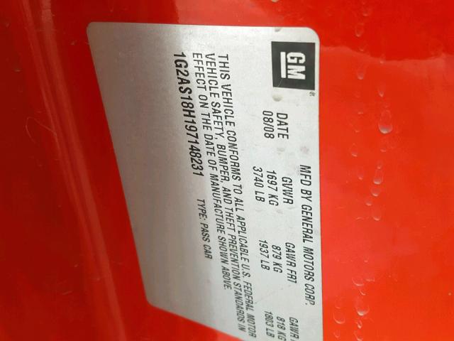 1G2AS18H197148231 - 2009 PONTIAC G5 RED photo 10