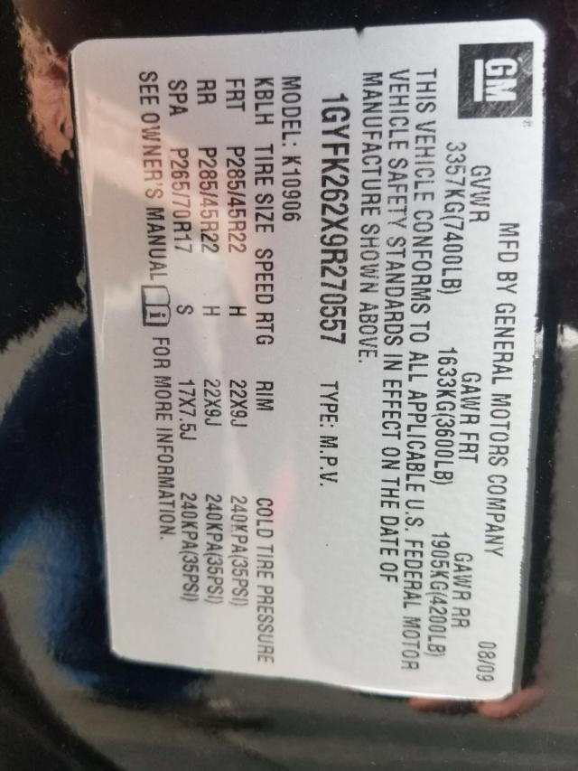 1GYFK262X9R270557 - 2009 CADILLAC ESCALADE E BLACK photo 10