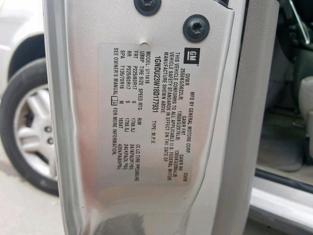 1GNDU23W18D177931 - 2008 CHEVROLET UPLANDER L Gümüş foto 10