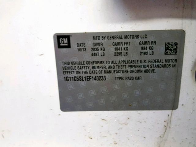 1G11C5SL1EF140233 - 2014 CHEVROLET MALIBU 1LT WHITE photo 10