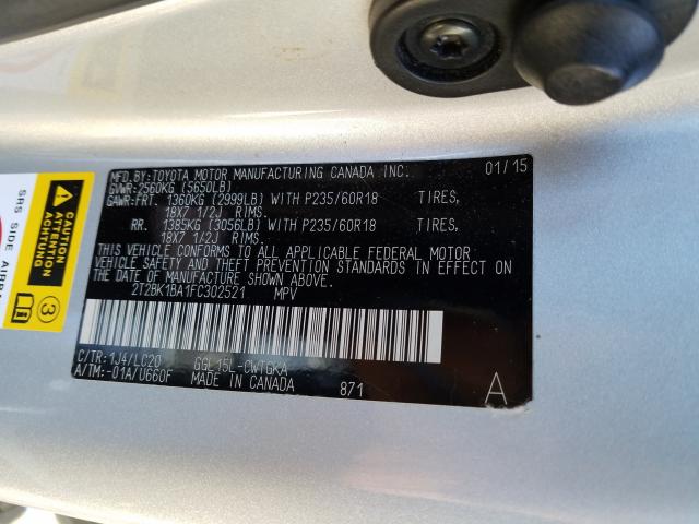 2T2BK1BA1FC302521 - 2015 LEXUS RX 350 BASE  photo 10