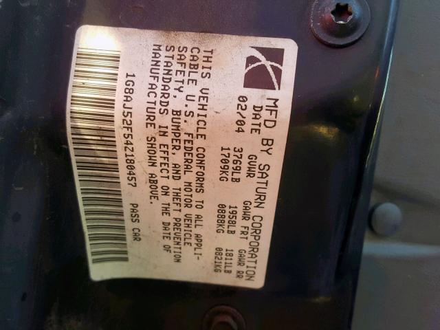 1G8AJ52F54Z180457 - 2004 SATURN ION LEVEL BURGUNDY photo 10