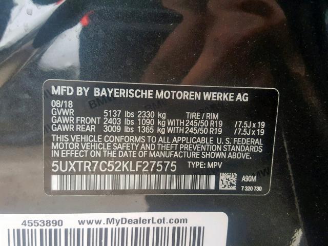 5UXTR7C52KLF27575 - 2019 BMW X3 SDRIVE3 Сұр фото 10