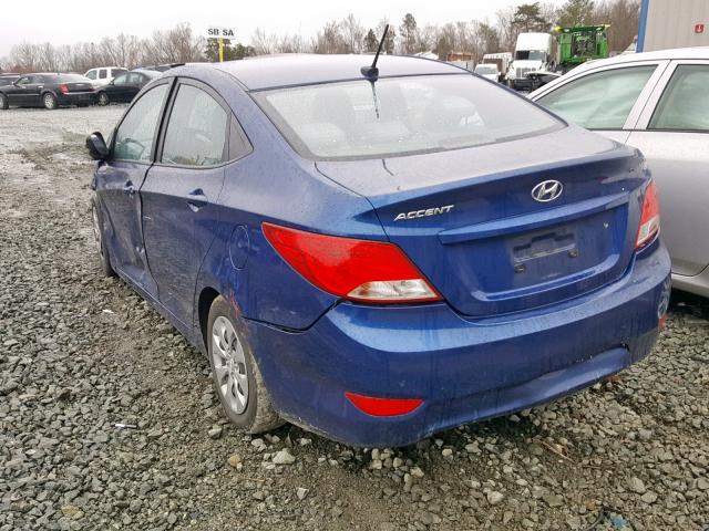 KMHCT4AE4GU062716 - 2016 HYUNDAI ACCENT SE BLUE photo 3