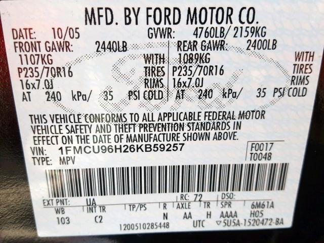 1FMCU96H26KB59257 - 2006 FORD ESCAPE HEV BLACK photo 10