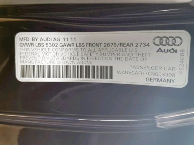 WAUVGAFH7CN003308 - 2012 AUDI S5 PRESTIG BLACK photo 10