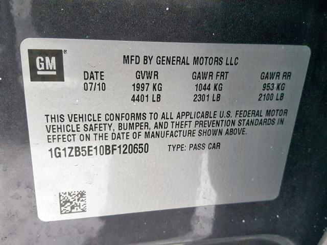 1G1ZB5E10BF120650 - 2011 CHEVROLET MALIBU LS GRAY photo 10