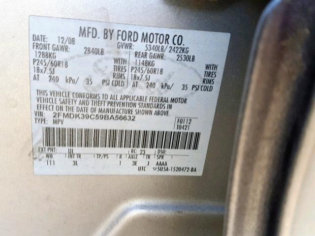 2FMDK39C59BA56632 - 2009 FORD EDGE LIMIT SILVER photo 10