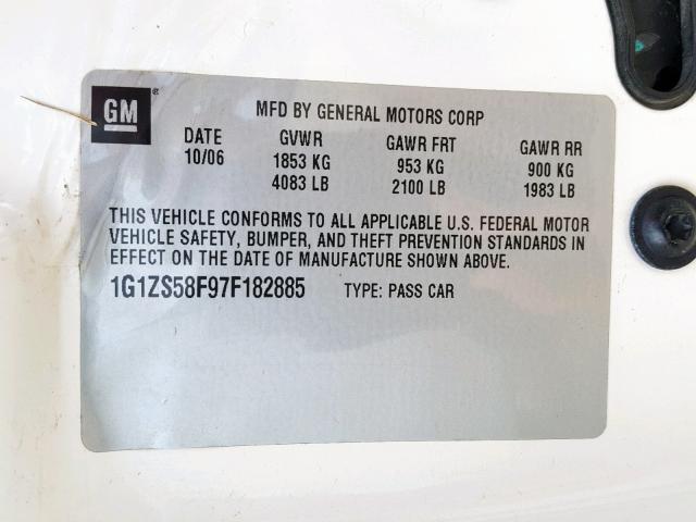 1G1ZS58F97F182885 - 2007 CHEVROLET MALIBU LS WHITE photo 10