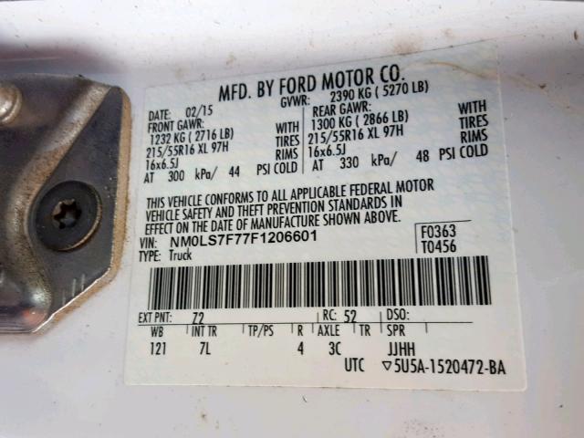 NM0LS7F77F1206601 - 2015 FORD TRANSIT CO WHITE photo 10