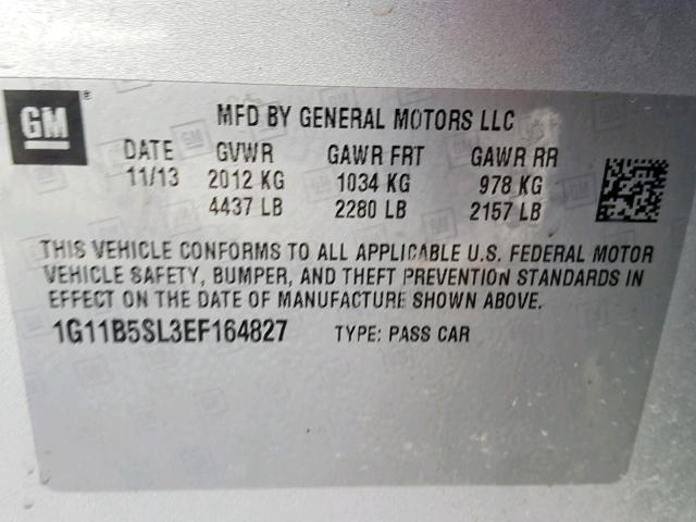1G11B5SL3EF164827 - 2014 CHEVROLET MALIBU LS SILVER photo 10