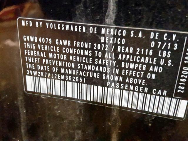 3VW2K7AJ2EM352551 - 2014 VOLKSWAGEN JETTA BASE BLACK photo 10