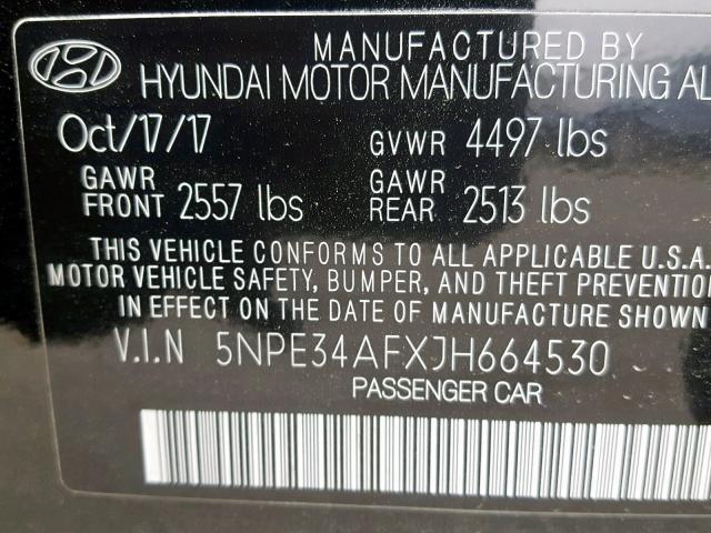 5NPE34AFXJH664530 - 2018 HYUNDAI SONATA SPO BLACK photo 10