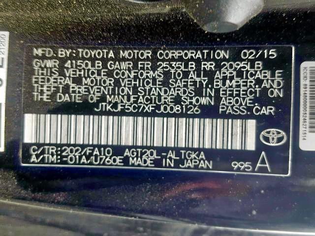 JTKJF5C7XFJ008126 - 2015 TOYOTA SCION TC  ფოტო 10