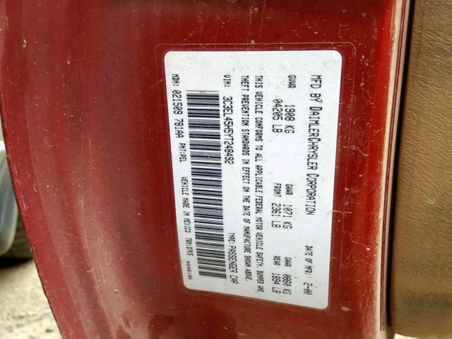 3C3EL45H5YT248492 - 2000 CHRYSLER SEBRING JX RED photo 10