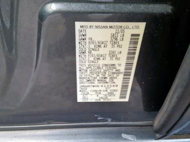 1N6AD07WX6C413549 - 2006 NISSAN FRONTIER C GRAY photo 10