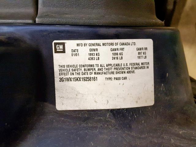 2G1WX15KX19258161 - 2001 CHEVROLET MONTE CARL BLUE photo 10