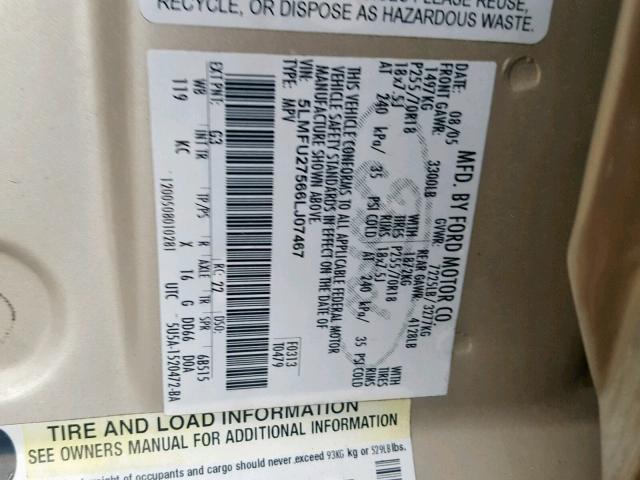 5LMFU27566LJ07467 - 2006 LINCOLN NAVIGATOR Qızıl foto 10