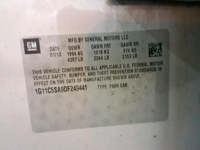 1G11C5SA9DF249441 - 2013 CHEVROLET MALIBU 1LT SILVER photo 10