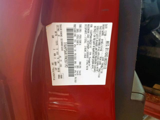 1FAHP36N19W207192 - 2009 FORD FOCUS SES RED photo 10