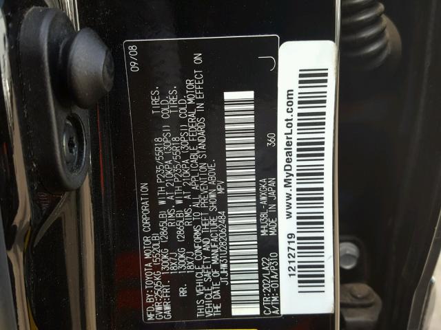 JTJHW31U282062484 - 2008 LEXUS RX 400H BLACK photo 10